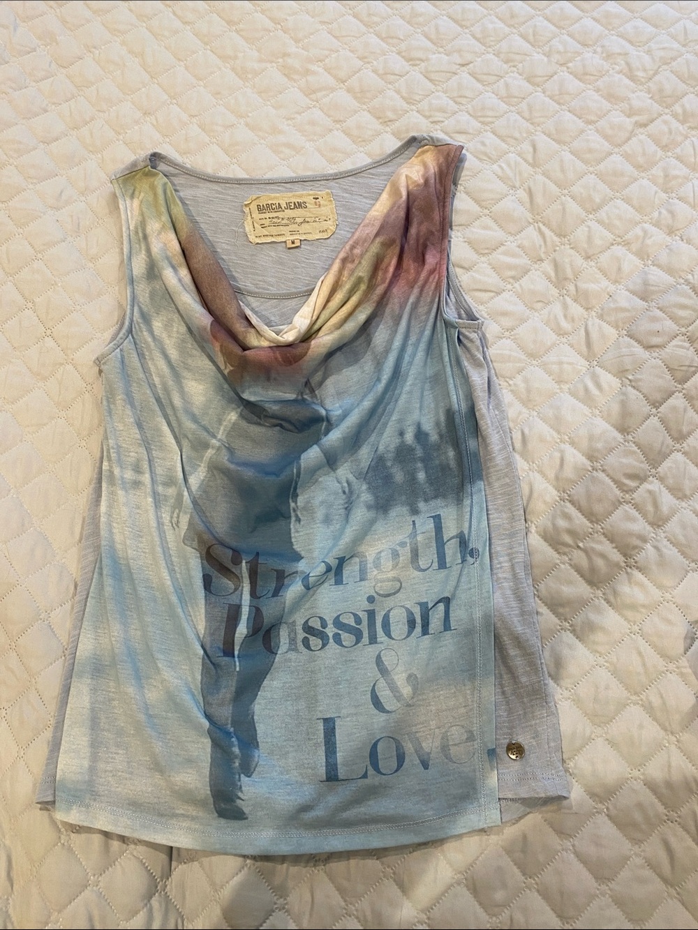 Light Blue Cowl Neck Graphic Tank size M